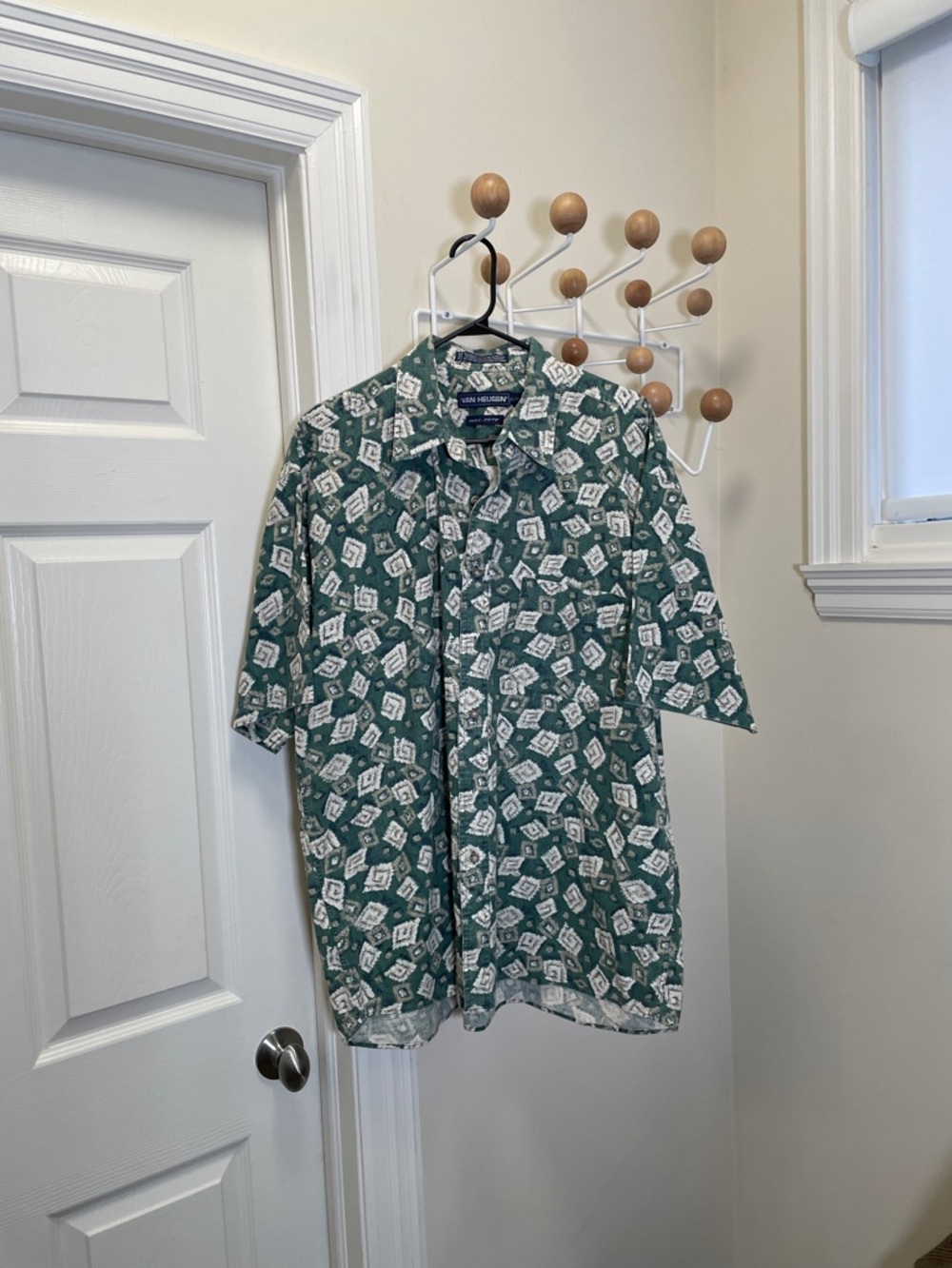 Van Heusen - Linen Blend 90s Short Sleeve Button Down - Grey / Cream XXL